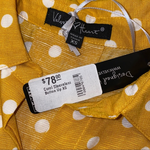 Velvet Heart NWT Yellow Polka Dot Carol Sleeveless Button Up XS - Picture 15 of 15